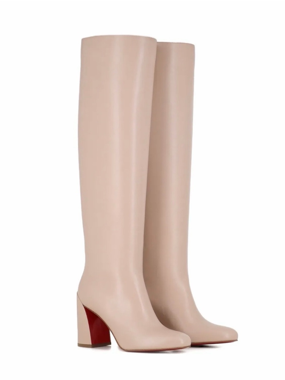 CHRISTIAN LOUBOUTIN JANITTA BEIGE LEATHER BLOCK HEEL KNEE-HIGH BOOTS SZ 40 NEW